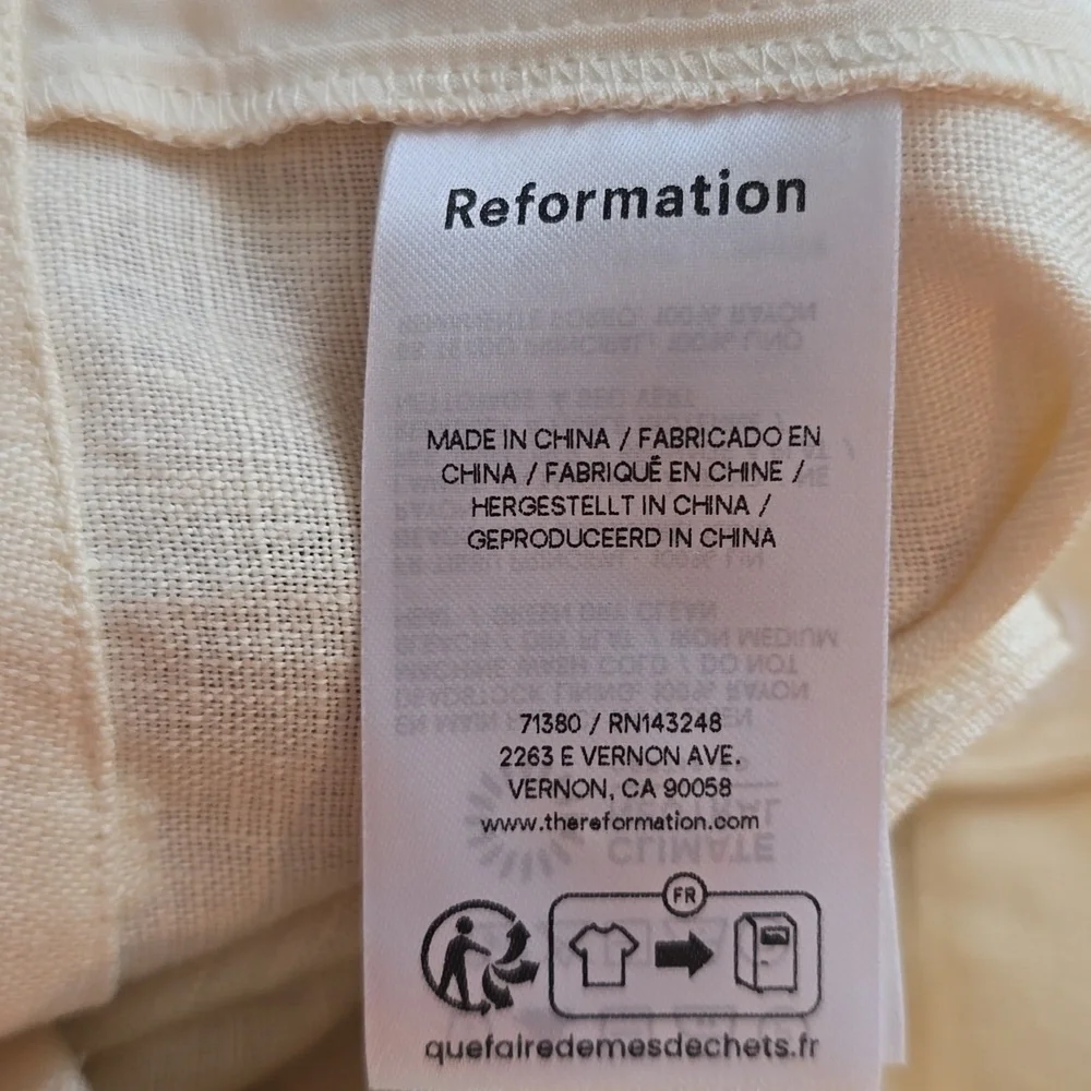 Reformation Wide Leg Belted Linen Pants Yellow Size 10 NWT